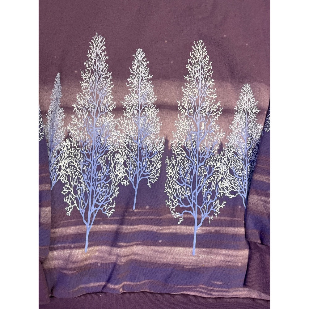 Morning Sun Vintage 90s Scenic Tree Sweatshirt Purple USA Nature AOP Mens L - Picture 2 of 7